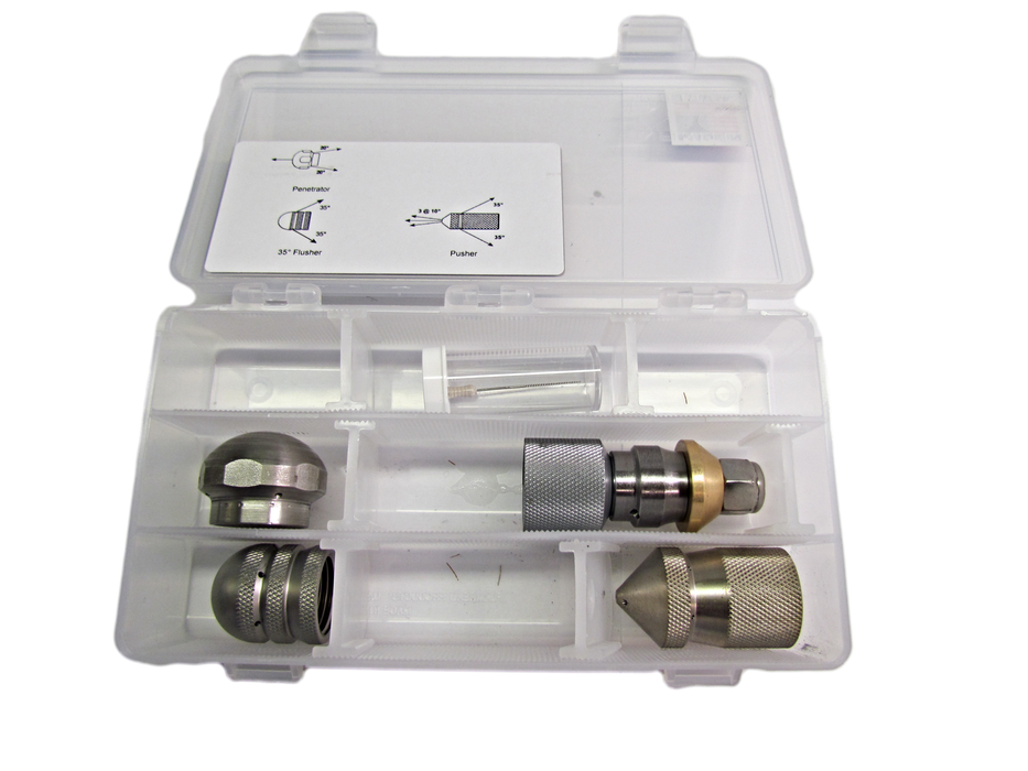 4 PIECE THRUSTER SEWER NOZZLE KIT 1/4" FNPT MAWP 10K PSI GPM 9 PSI 4000